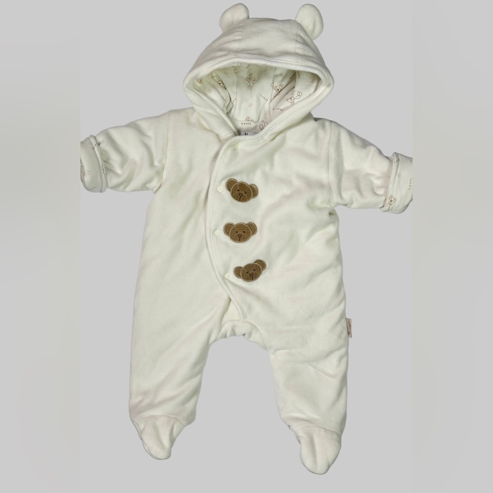 Harrods Bear Padded Velour Jumpsuit 0-3M